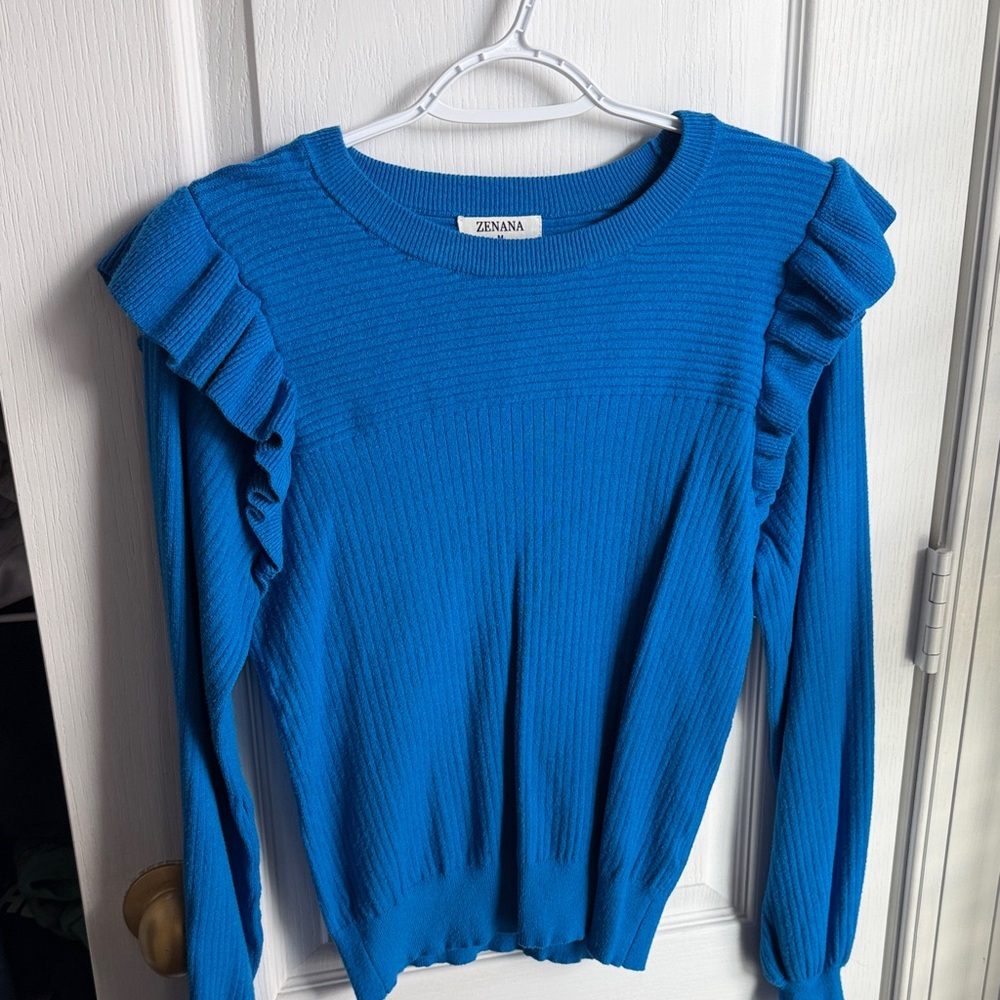 Zenana Outfitters Vibrant Blue Ruffle Long Sleeve Top